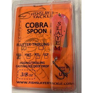 FISHSLAYER TACKLE COBRA FLUTTER SPOON UV PINK LAVA 3/8oz