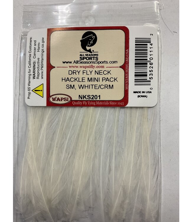Wapsi (NKS201) DRY FLY NECK HACKLE MINI PACK SM, WHITE/CRM