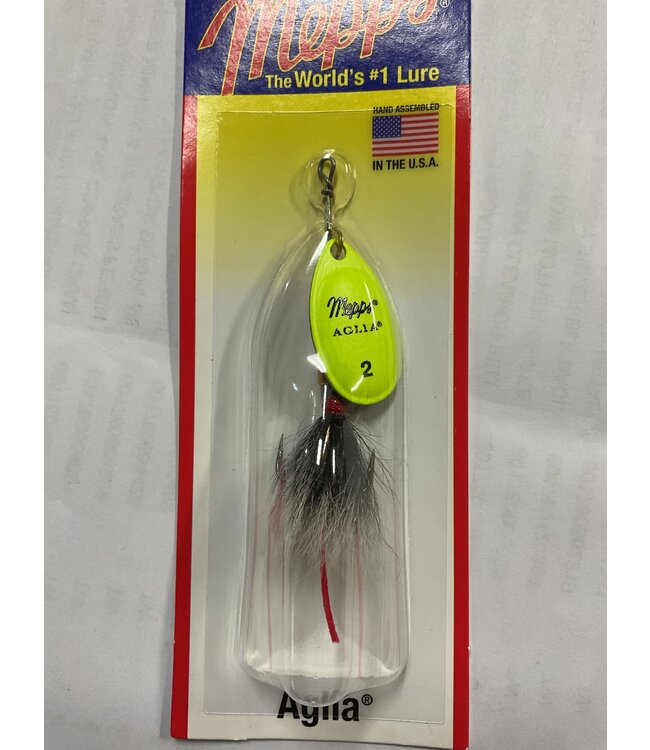 SHELDONS (MEPPS) MEPPS AGLIA DRESSED 1/6OZ, CHARTRUESE,GREY TAIL