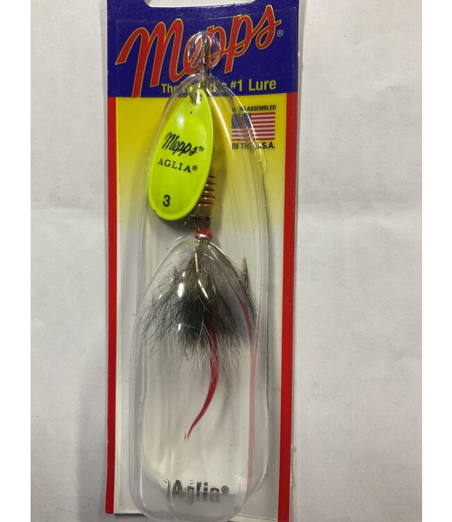 SHELDONS (MEPPS) MEPPS AGLIA DRESSED 1/4OZ, CHARTREUSE, GREY TAIL