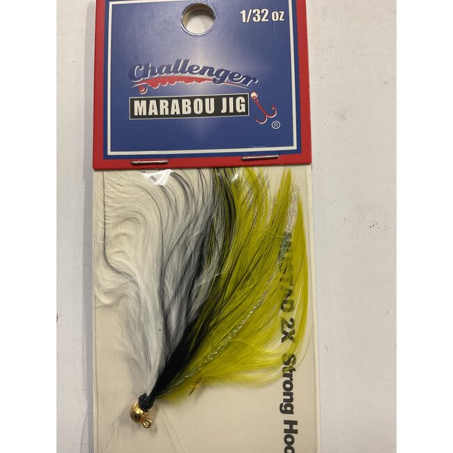 Challenger Lures CHALLENGER MARABOU JIG GOLD HD/ OLIVE, BLACK & WHITE BODY 1/32oz