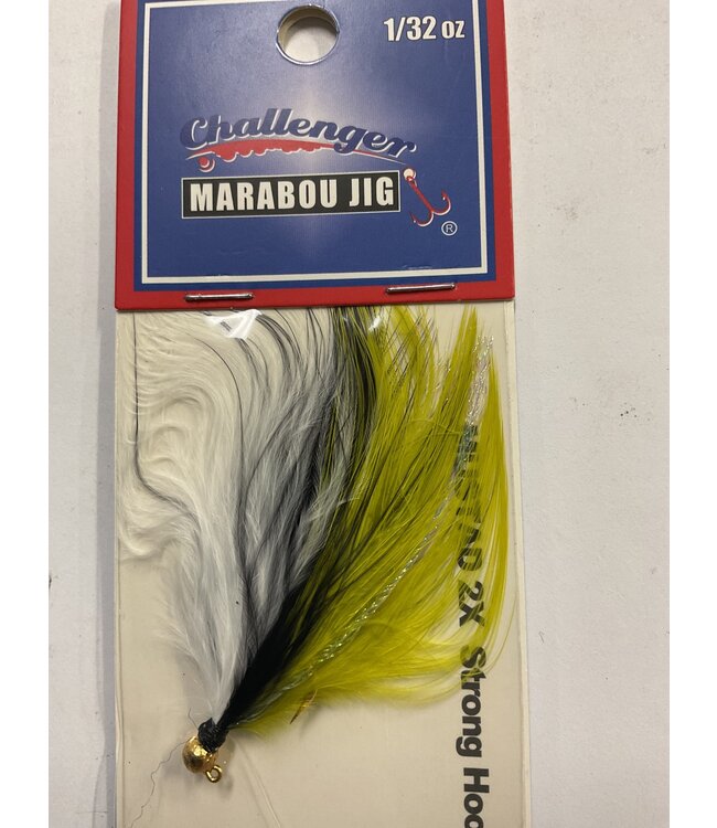 Challenger Lures CHALLENGER MARABOU JIG GOLD HD/ OLIVE, BLACK & WHITE BODY 1/32oz