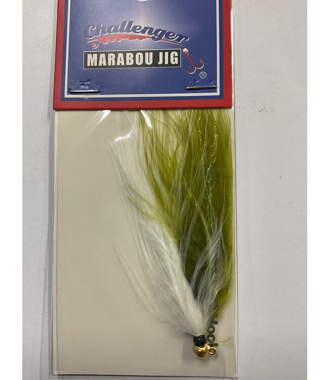 Challenger Lures CHALLENGER MARABOU JIG GOLD HD/OLIVE & WHITE BODY W/FLASH 1/32oz