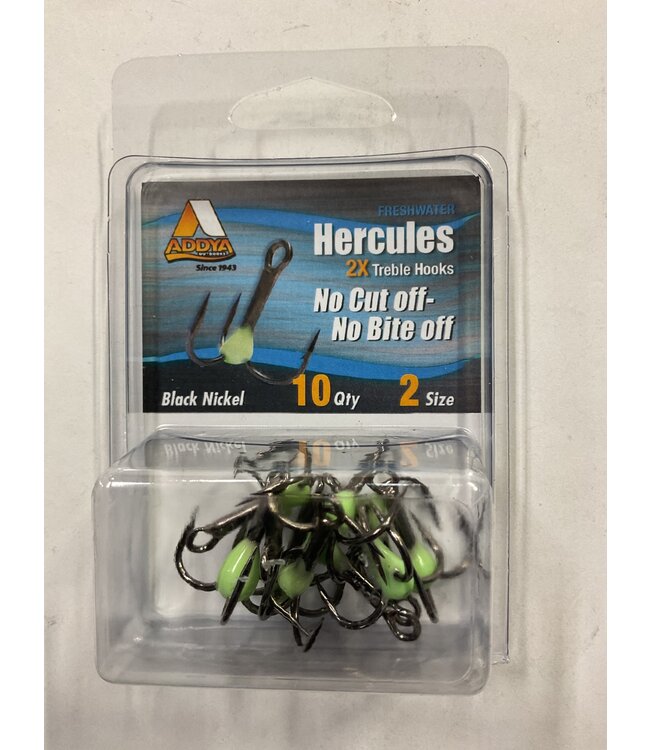 Addya Outdoors Inc. ADDYA HERCULES NO CUT OFF NO BITE BLACK NICKEL TREBLE HOOKS SZ 2 10PK