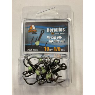 Addya Outdoors Inc. ADDYA HERCULES NO CUT OFF NO BITE BLACK NICKEL TREBLE HOOKS SZ 1/0 10PK