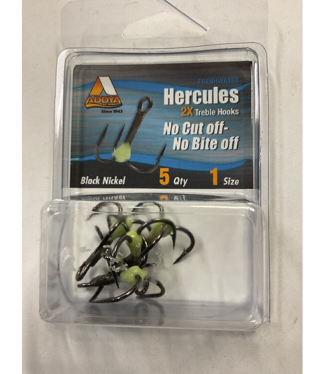 Addya Outdoors Inc. ADDYA HERCULES TREBLE HOOK NO CUT OFF-NO BITE OFF SZ 1 5PK