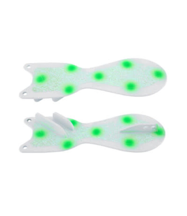 DREAMWEAVER LURE COMPANY (SD70036L-10) DREAMWEAVER SPIN DOCTOR 10" WHITE/CRUSH GLOW/GREEN DOT