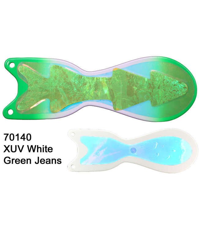 DREAMWEAVER LURE COMPANY (SD70140L-10) DREAMWEAVER SPIN DOCTOR FLASHER 10" WHITE XUV GREEN JEANS