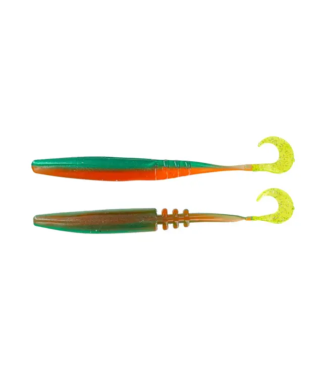 BIG BITE BAITS JOINTED JERK MINNOW CURL TAIL 3.75" PURPLE GLITTER/OPAQUE CHARTREUSE TAIL (10 Pack)
