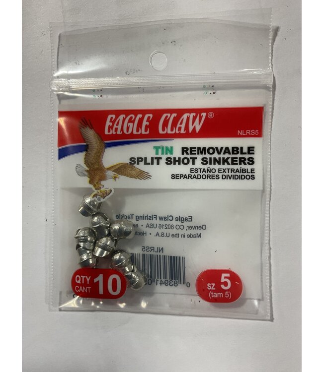 EAGLE CLAW SZ-5 NON-LEAD REMOVABLE SPLIT-SHOT SINKERS  10/BAG
