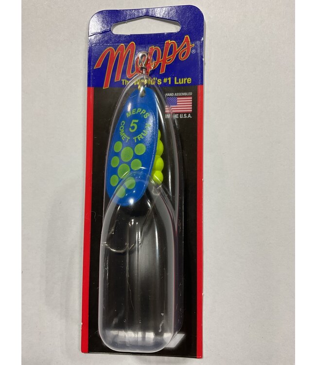 SHELDONS (MEPPS) (CTV5PR TBCH) MEPPS COMET TRU-V (SALMON RIVER LEGAL SINGLE) 1/2OZ BLUE CHARTREUSE DOTS