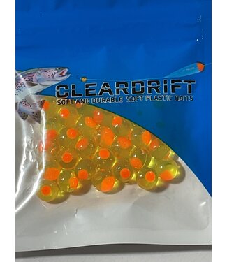 Cleardrift Embryo Soft Bead Clear  Chartreuse / Orange Dot