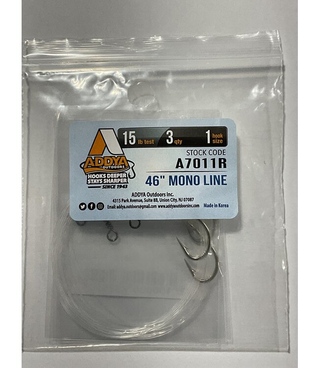 ADDYA PRE-RIGGED HOOKS A701-BR-1, 46" MONO LINE LEADER