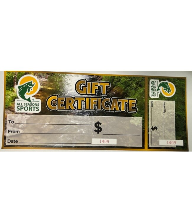 All Seasons Sports Inc Gift Certificates