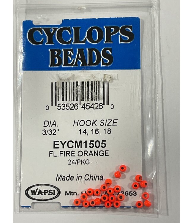 Wapsi (EYCM1505) PAINTED CYCLOPS BEADS, 3/32" FL FIRE ORANGE