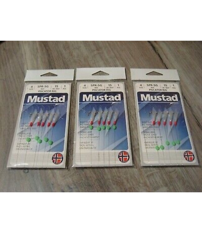 Mustad Mustad Piscator Bait Rig, Glow Beads, White/Fl. Red sz4