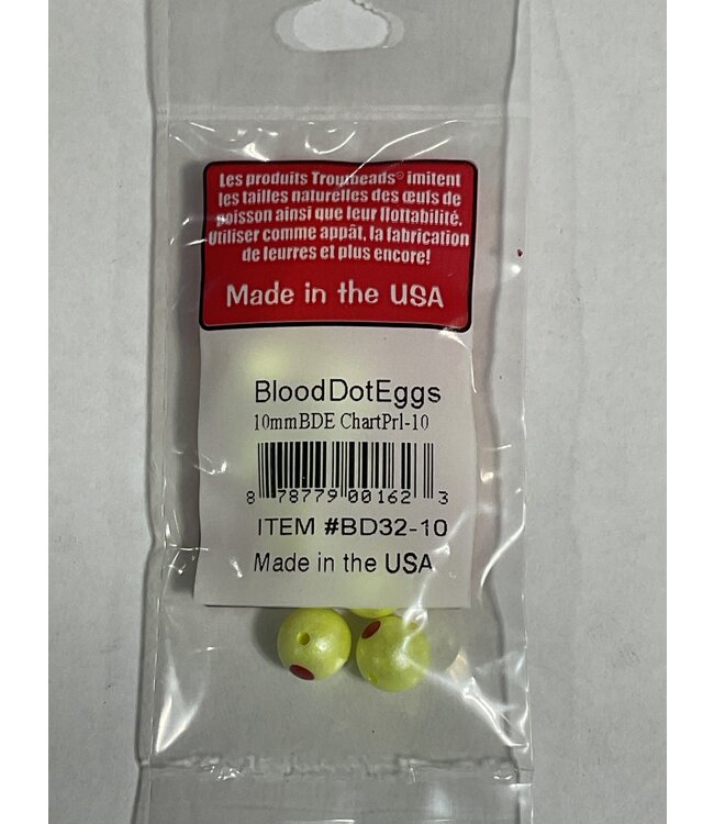TroutBeads BloodDotEggs 10 10mm Chartreuse Pearl