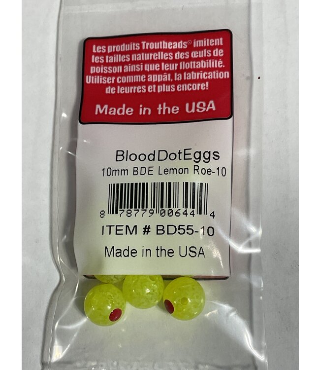 TroutBeads BloodDotEggs 10 10mm Lemon Roe