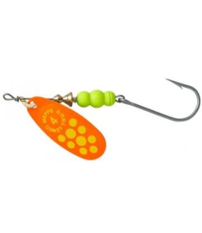 SHELDONS (MEPPS) MEPPS COMET TRU-V SALMON RIVER LEGAL SINGLE  1/3oz TRU-V ORANGE / CHARTREUSE DOTS