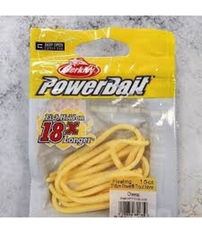 PURE FISHING BERKLEY POWERBAIT 3"" POWER FLOATING TROUT WORM CHEESE 15/BAG Casepk=6