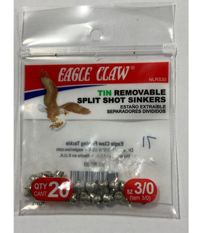 Eagle Claw EAGLE CLAW SZ-3/0 NON-LEAD TIN REMOVABLE SPLIT-SHOT SINKERS 20/BAG