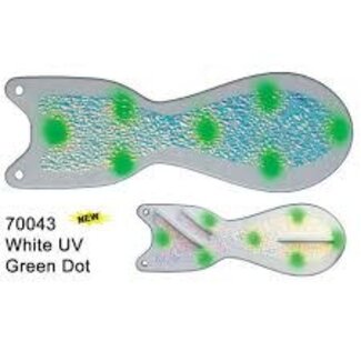 DREAMWEAVER LURE COMPANY DREAMWEAVER SPIN DOCTOR FLASHER 8" WHITE UV GREEN DOT (SD70043-8)