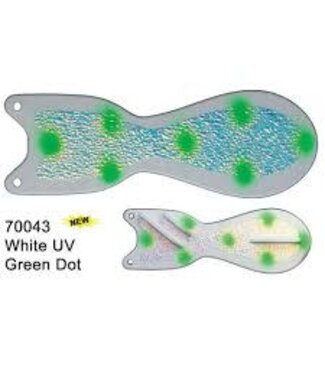 DREAMWEAVER LURE COMPANY DREAMWEAVER SPIN DOCTOR FLASHER 8" WHITE UV GREEN DOT (SD70043-8)