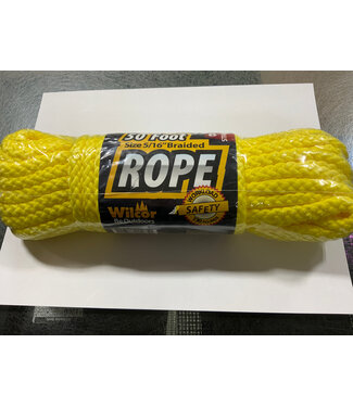 WILCOR Be Outdoors 50 FOOT 5/16" BRAIDED YELLOW ROPE