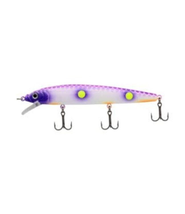 Challenger Lures EG033-GAS CHALLENGER MINNOW 4-1/2" 3/8OZ PURPLE HEAD/WHITE BACK/CHARTRUESE DOT SIDE