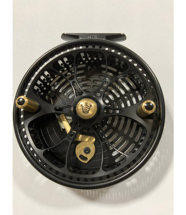 Kingpin KINGPIN ZEPPELIN AERO 5.0 SERIES CENTERPIN REEL BLACK w/ GOLD HANDLES  GOLD FILL