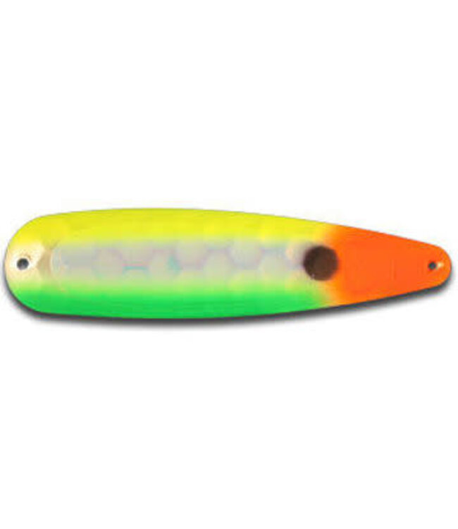 WARRIOR LURES WARRIOR LURES TROLLING SPOON STANDARD ELITE MIXED VEGGIES UV GREEN/YELLOW/ORANGE TIP