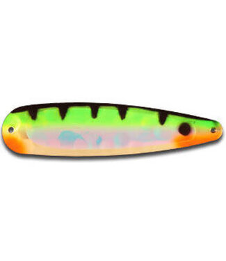 WARRIOR LURES (ST163N) WARRIOR LURES TROLLING SPOON STANDARD ELITE PSYCHO PERCH UV GRN/BLACK PERCH PATTERN