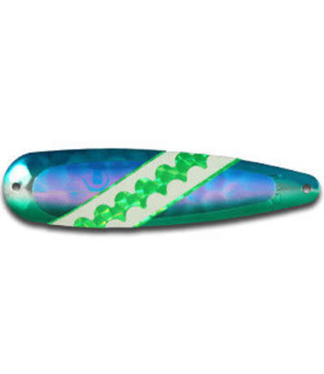 WARRIOR LURES (ST171N) WARRIOR LURES TROLLING SPOON STANDARD ELITE BLUE/GREEN DOLPHIN UV GREEN & BLUE EDGES W/GREEN GLOW TAPE