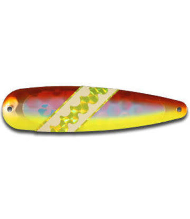 WARRIOR LURES WARRIOR LURES TROLLING SPOON MAGNUM ELITE SISTER SLEDGE UV YELLOW & CARMEL EDGE W/YELLOW GLOW TAPE