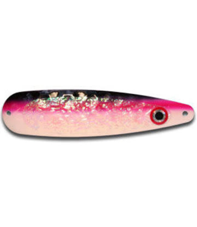 WARRIOR LURES WARRIOR LURES TROLLING SPOON MAGNUM GLOW PURPLE ALEWIFE BLK BACK W/PURPLE SIDE W/CLEAR CRUSH DIE CUT