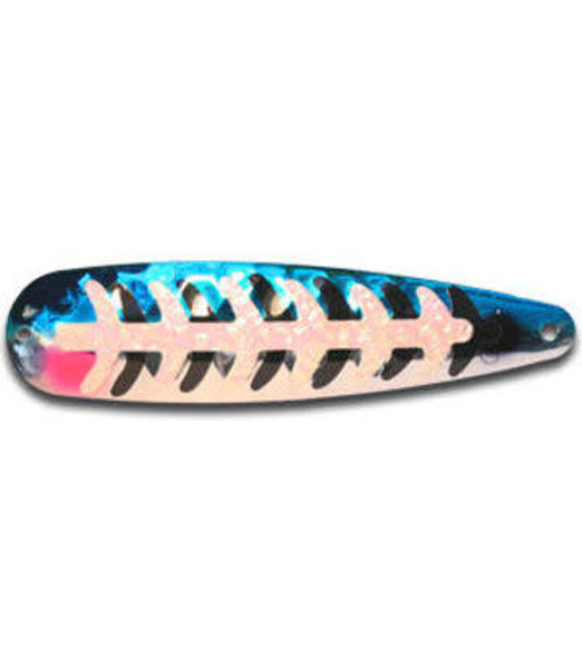 WARRIOR LURES WARRIOR LURES TROLLING SPOON MAGNUM BLUE DRAGON SLAYER 1/2 BLUE, 1/2 SILVER W/BLACK & GLO LADDERBACKS
