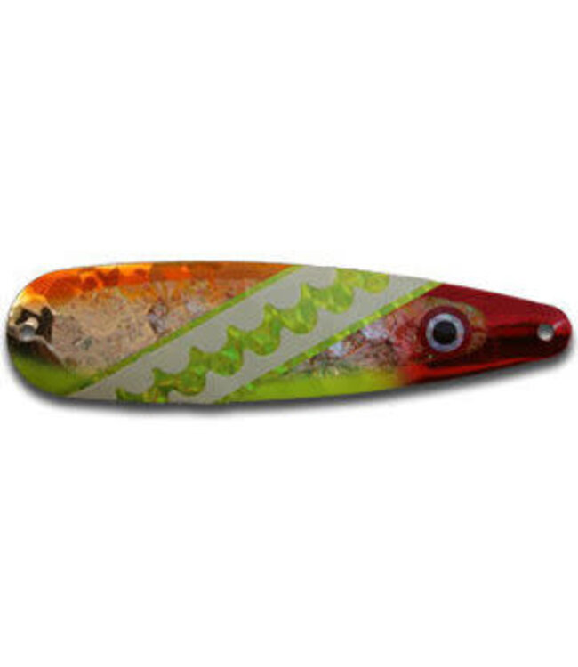WARRIOR LURES WARRIOR LURES TROLLING SPOON MAGNUM SLEDGE HAMMER YEL & CARMEL EDGES W/CRUSH DIE CUT/YEL GLO TAPE