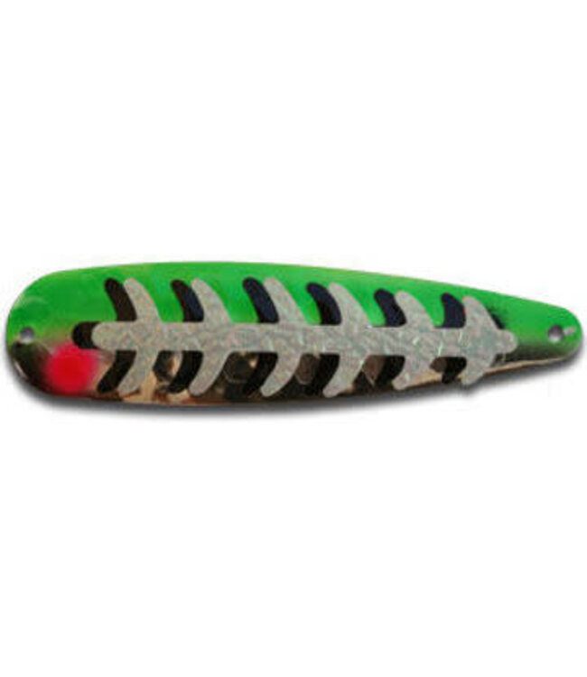 WARRIOR LURES WARRIOR LURES TROLLING SPOON MAGNUM NATURAL BORN SLAYER 1/2 GRN/1/2 SILV W/BLACK & GLOW LADDERBACKS