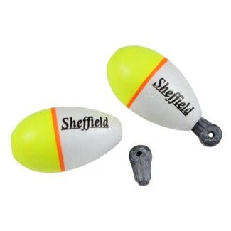 Sheffield Fishing Products SHEFFIELD WEIGHTED FOAM FLOATS X-SMALL 1.25" 2PK CHART / WHITE  WITH REMOVABLE LEAD PEG