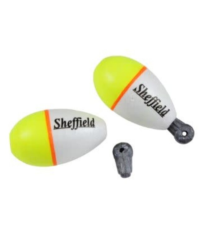 Sheffield Fishing Products SHEFFIELD WEIGHTED FOAM FLOATS X-SMALL 1.25" 2PK CHART / WHITE  WITH REMOVABLE LEAD PEG