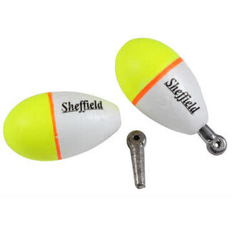 Sheffield Fishing Products SHEFFIELD WEIGHTED FOAM FLOATS SM 1.5" 2PK CHART / WHITE  WITH REMOVABLE LEAD PEG