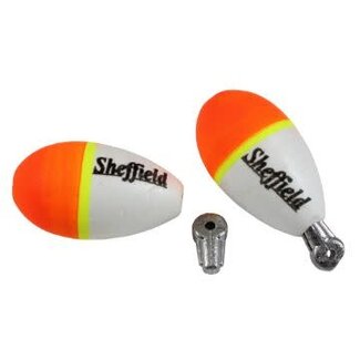 Sheffield Fishing Products SHEFFIELD WEIGHTED FOAM FLOATS X-SMALL 1.25" 2PK ORANGE / WHITE WITH REMOVABLE LEAD PEG