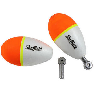 Sheffield Fishing Products SHEFFIELD WEIGHTED FOAM FLOATS SM 1.5" 2PK ORANGE / WHITE WITH REMOVABLE LEAD PEG