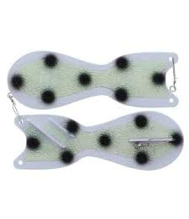 DREAMWEAVER LURE COMPANY (SD70035L-10) DREAMWEAVER SPIN DOCTOR FLASHER 10" WHITE / CRUSH GLOW / BLACK DOTS