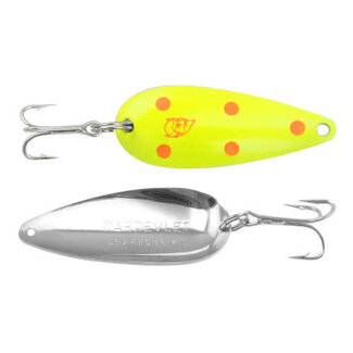 EPPINGER 2/5 OZ DARDEVLE IMP CHARTREUSE-RED DOTS