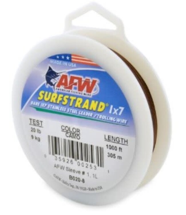 AMERICAN FISHING WIRE/HI-SEAS AMERICAN FISHING WIRE SURFSTRAND BARE 1X7 STAINLESS STEEL LEADER WIRE -CAMO - 20 LB - 1000 FT