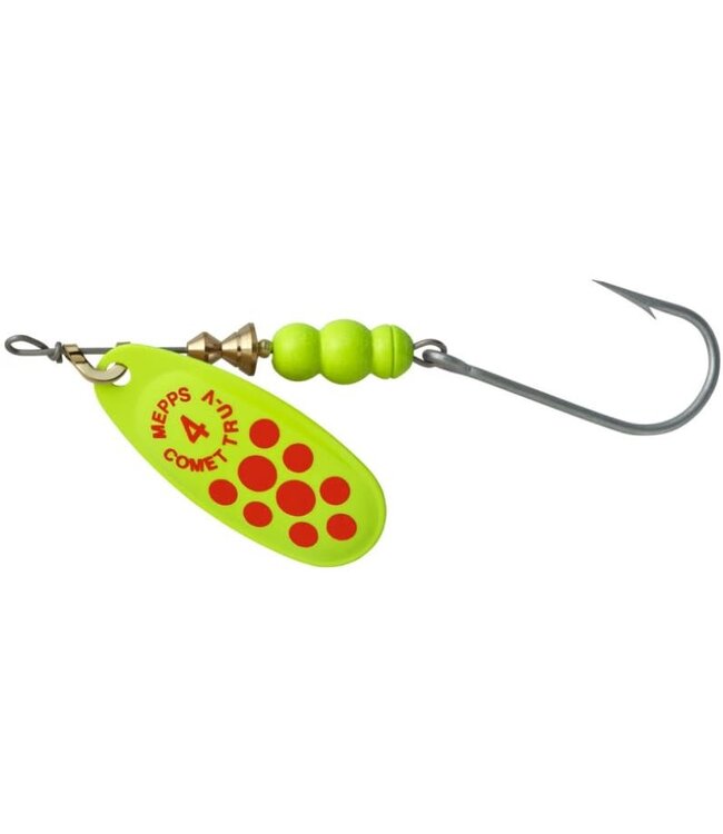 SHELDONS (MEPPS) (CTV4PR TCRD) MEPPS COMET TRU-V 1/3 OZ CHARTREUSE / RED DOTS (SALMON RIVER LEGAL SINGLE)