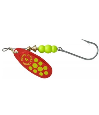 SHELDONS (MEPPS) MEPPS COMET TRU-V 1/3 OZ RED / CHARTREUSE DOTS (SALMON RIVER LEGAL SINGLE) (CTV4PR TRCH)