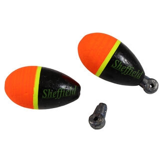 Sheffield Fishing Products SHEFFIELD WEIGHTED FOAM FLOATS X-SMALL 1.25"  2PK ORANGE / BLACK WITH REMOVABLE LEAD PEG