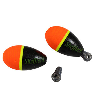 Sheffield Fishing Products SHEFFIELD WEIGHTED FOAM FLOATS X-SMALL 1.25"  2PK ORANGE / BLACK WITH REMOVABLE LEAD PEG